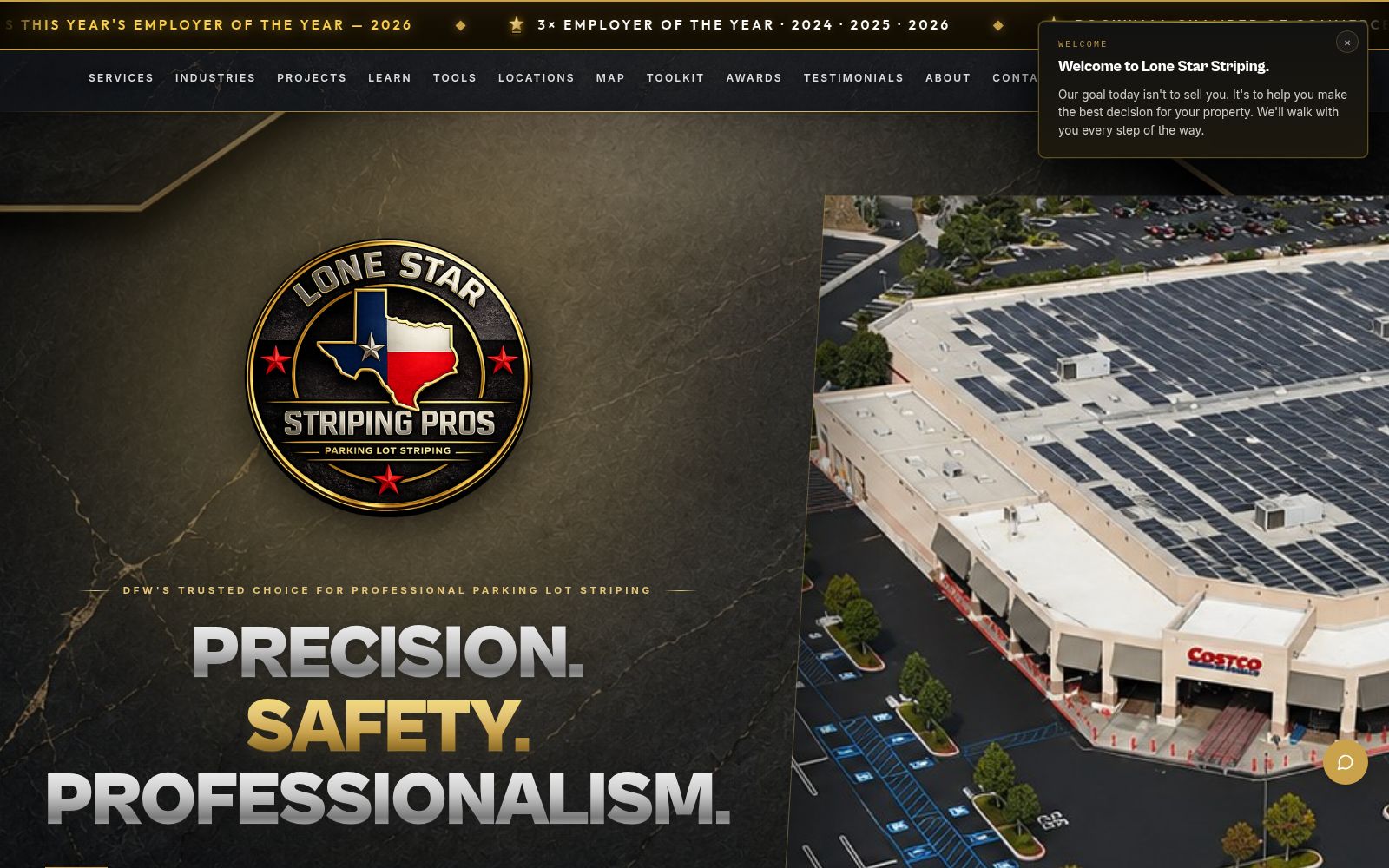 Lone Star Striping Pros live homepage