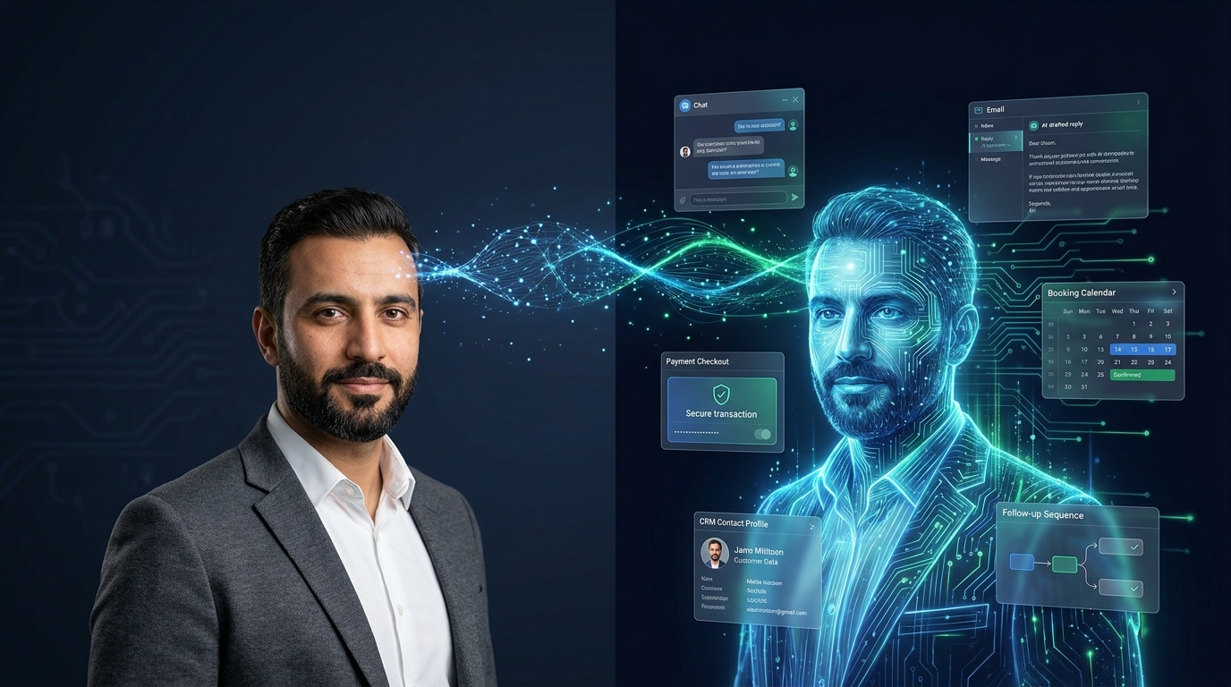 Business owner and their glowing AI twin — IT consultant