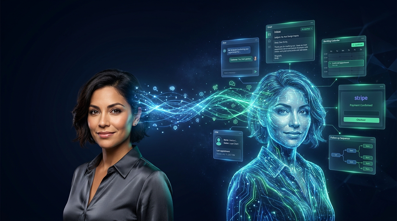 Business owner and their glowing AI twin — Salon owner