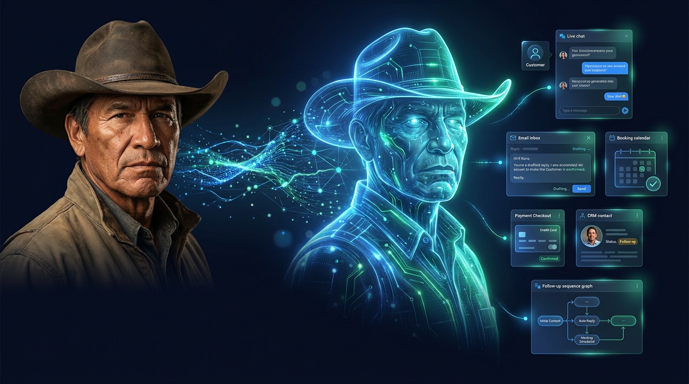 Business owner and their glowing AI twin — Ranch owner
