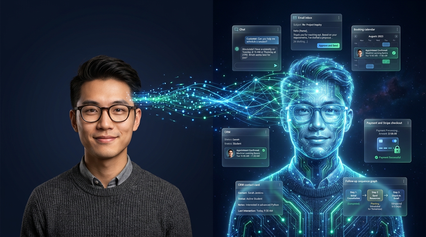 Business owner and their glowing AI twin — Tutor / educator