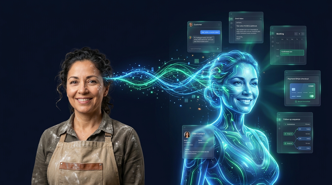 Business owner and their glowing AI twin — Bakery owner