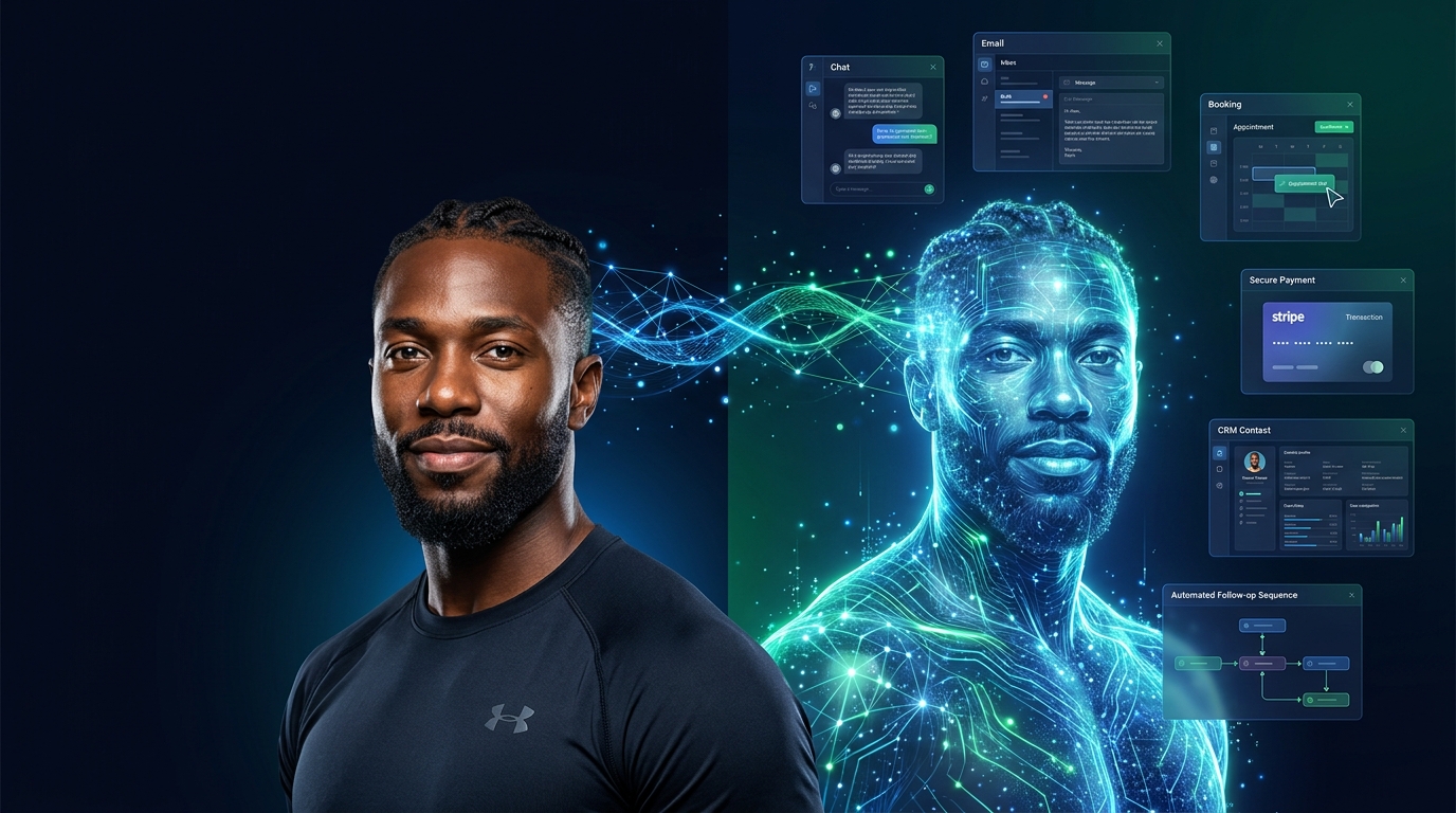 Business owner and their glowing AI twin — Gym owner / trainer